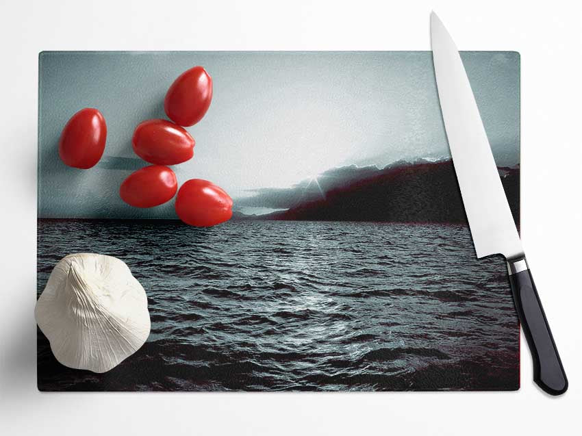 Steel Grey Ocean Sunrise Glass Chopping Board