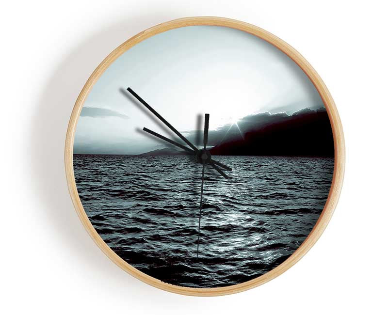 Steel Grey Ocean Sunrise Clock - Wallart-Direct UK