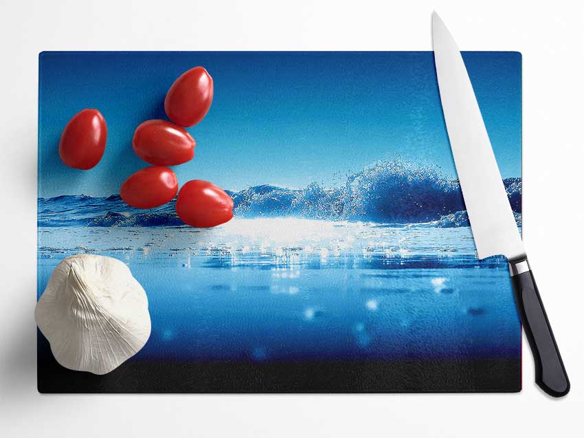 Sparkling Blue Ocean Wave Glass Chopping Board