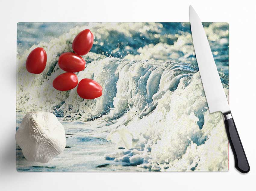 Sea Wave Close Up Glass Chopping Board