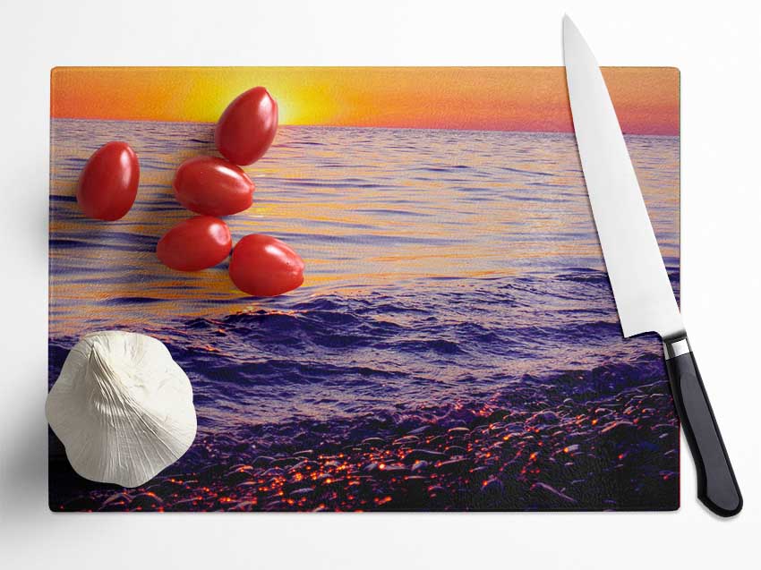 Orange Sunset Ocean Glisten Glass Chopping Board