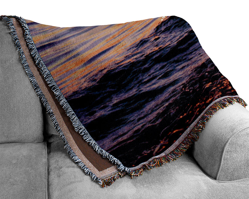 Orange Sunset Ocean Glisten Woven Blanket