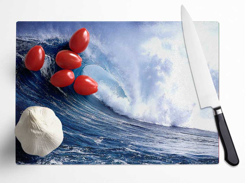 Ocean Waves Glass Chopping Board