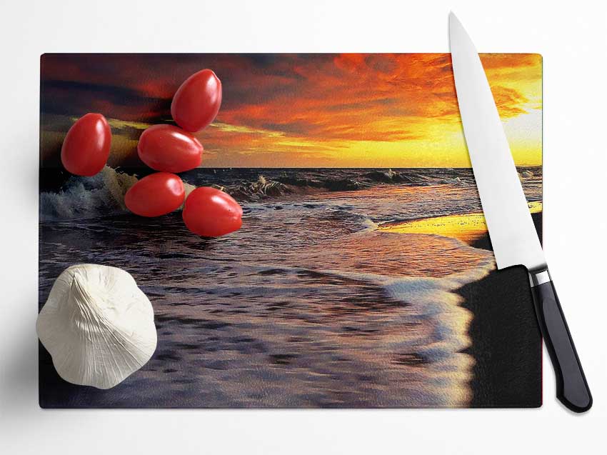 Ocean Waves At Dusk Glass Chopping Board