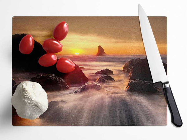 Ocean Waves Spilling On The Rocks Glass Chopping Board