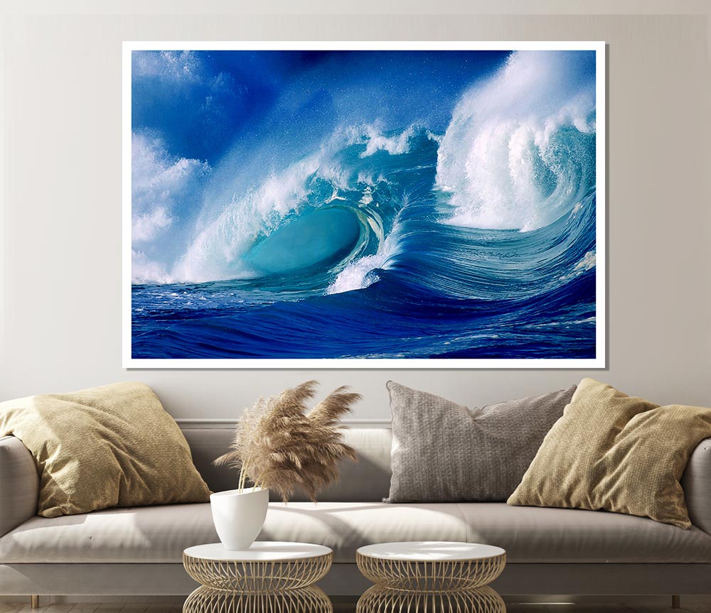 Huge Crashing Blue Ocean Wave Print Poster Wall Art