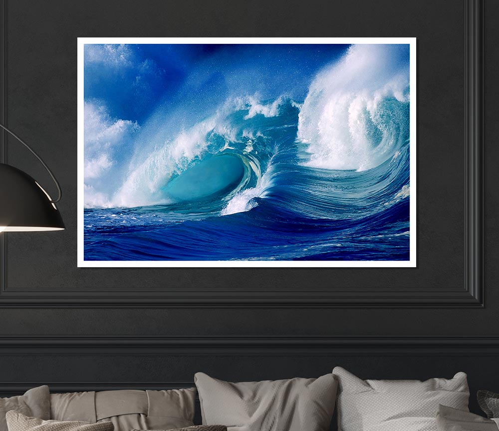 Huge Crashing Blue Ocean Wave Print Poster Wall Art