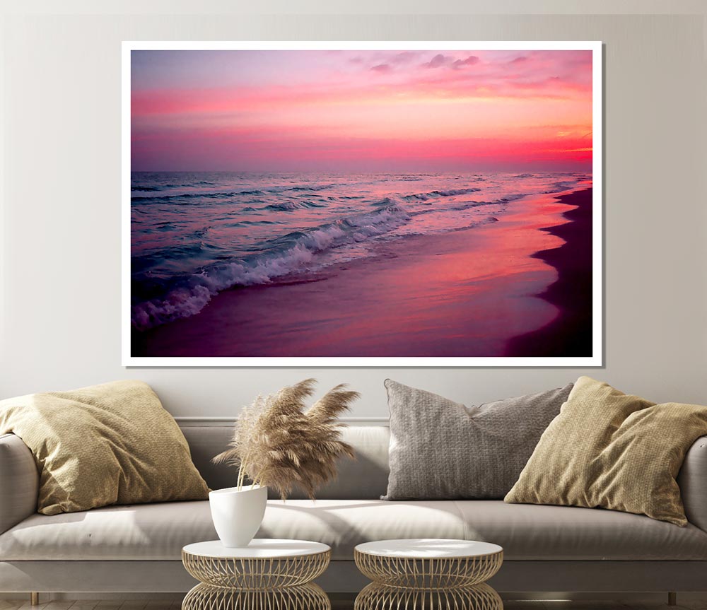 Lilac Pink Ocean Print Poster Wall Art