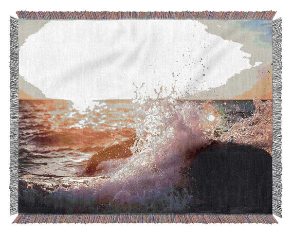 Crashing Waves In The Sunset Woven Blanket