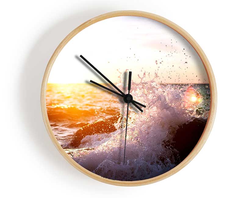 Crashing Waves In The Sunset Clock - Wallart-Direct UK