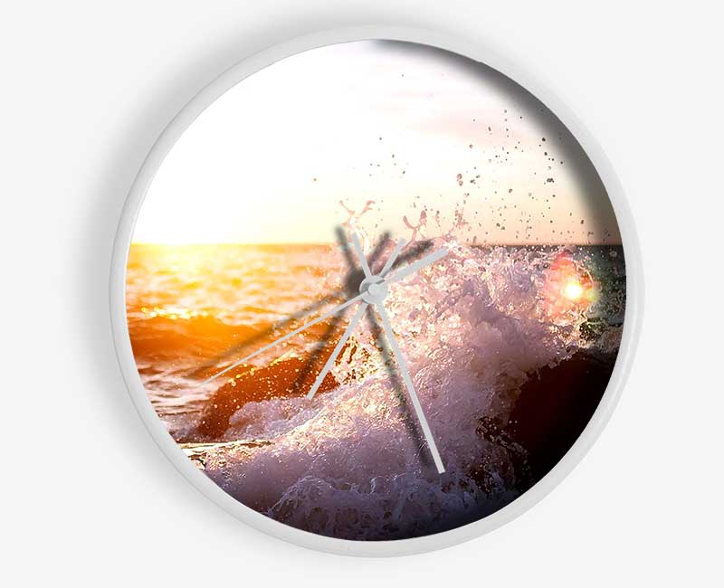 Crashing Waves In The Sunset Clock - Wallart-Direct UK