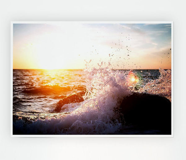 Crashing Waves In The Sunset Print Poster Wall Art