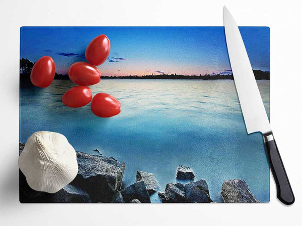 Ice Blue Ocean Rocks Glass Chopping Board