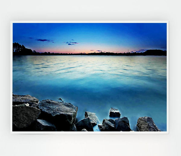 Ice Blue Ocean Rocks Print Poster Wall Art