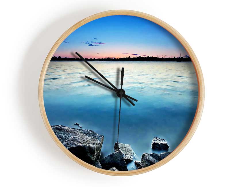 Ice Blue Ocean Rocks Clock - Wallart-Direct UK