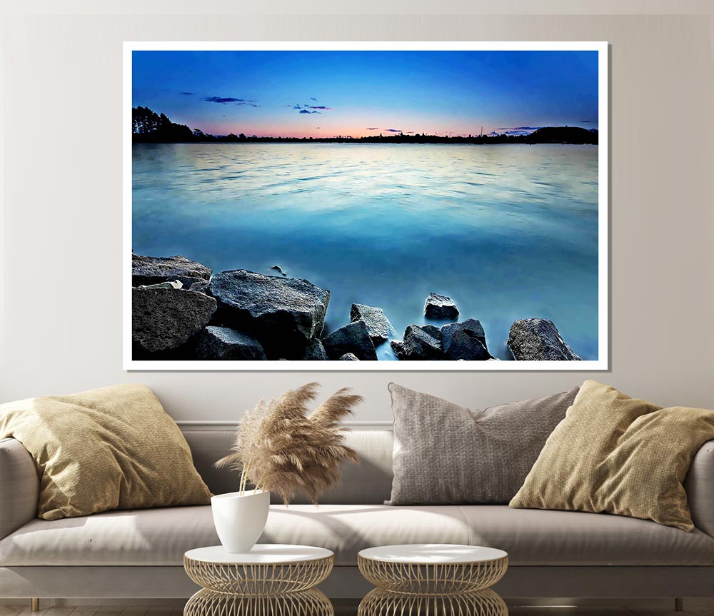 Ice Blue Ocean Rocks Print Poster Wall Art