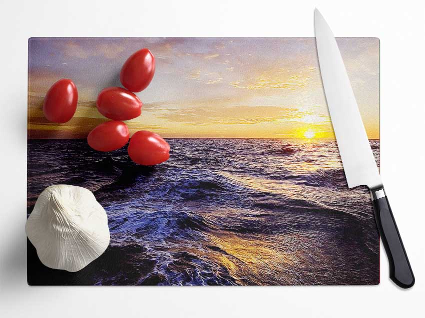 Golden Waves Crashing Glass Chopping Board