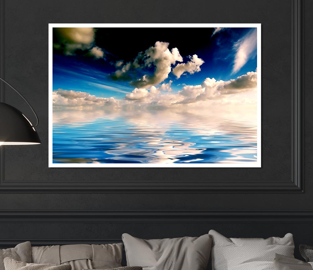 Dramatic Ocean Clouds Blue Print Poster Wall Art