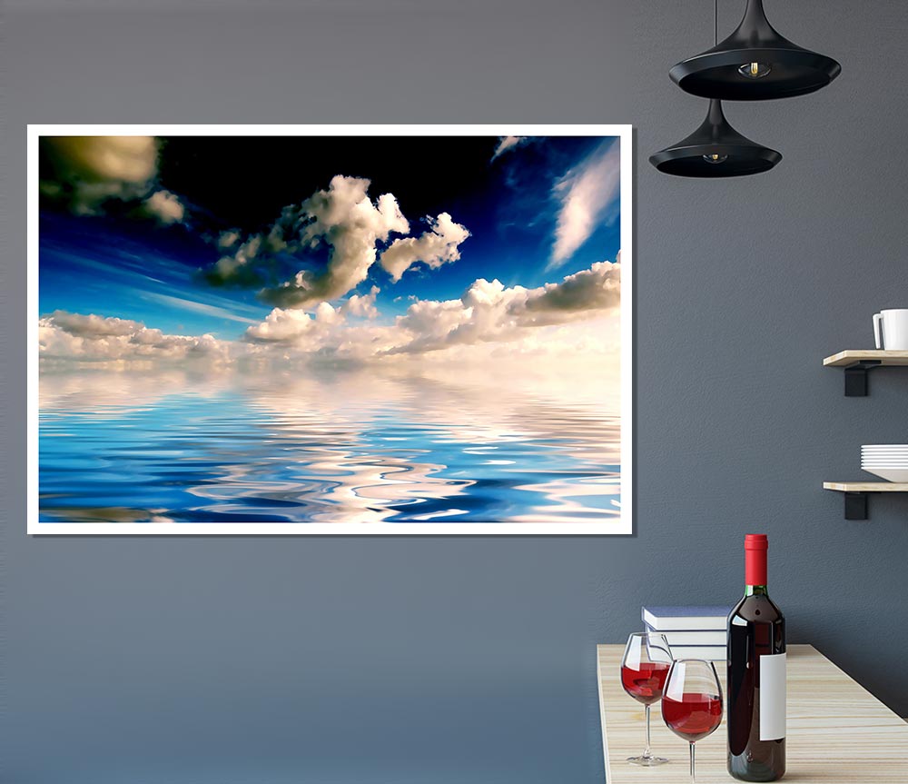 Dramatic Ocean Clouds Blue Print Poster Wall Art