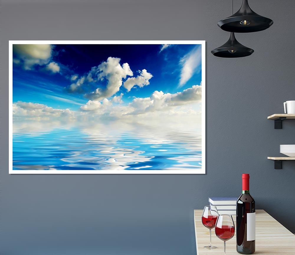 Dramatic Ocean Clouds Baby Blue Print Poster Wall Art