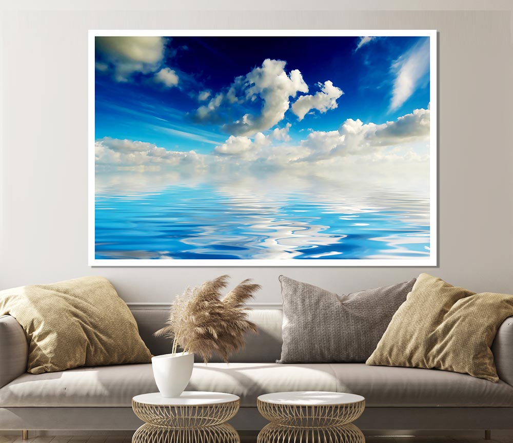 Dramatic Ocean Clouds Baby Blue Print Poster Wall Art