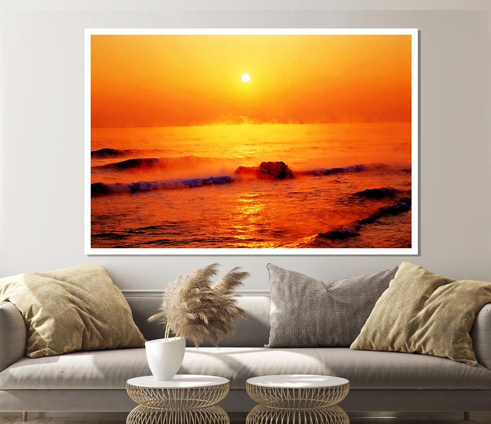 Crashing Waves At Sunset Print Poster Wall Art