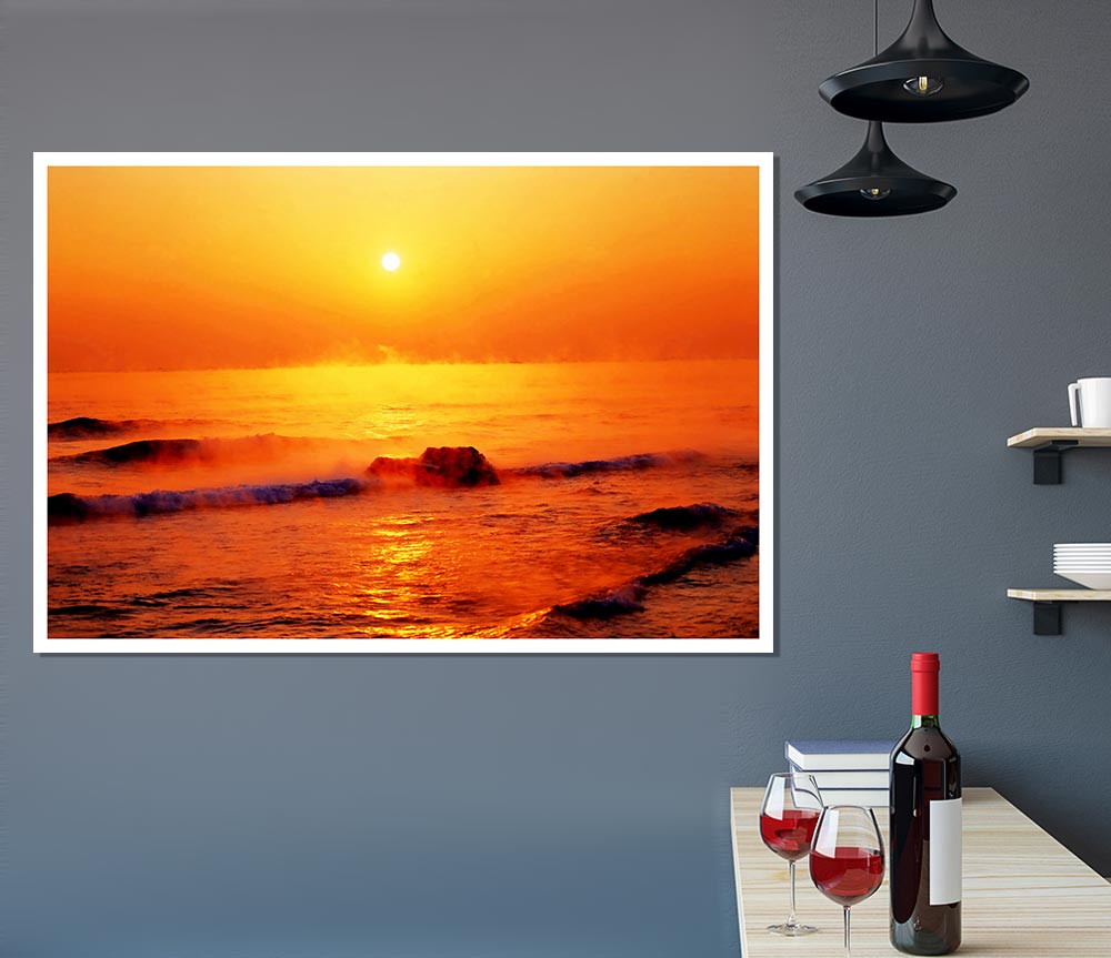 Crashing Waves At Sunset Print Poster Wall Art