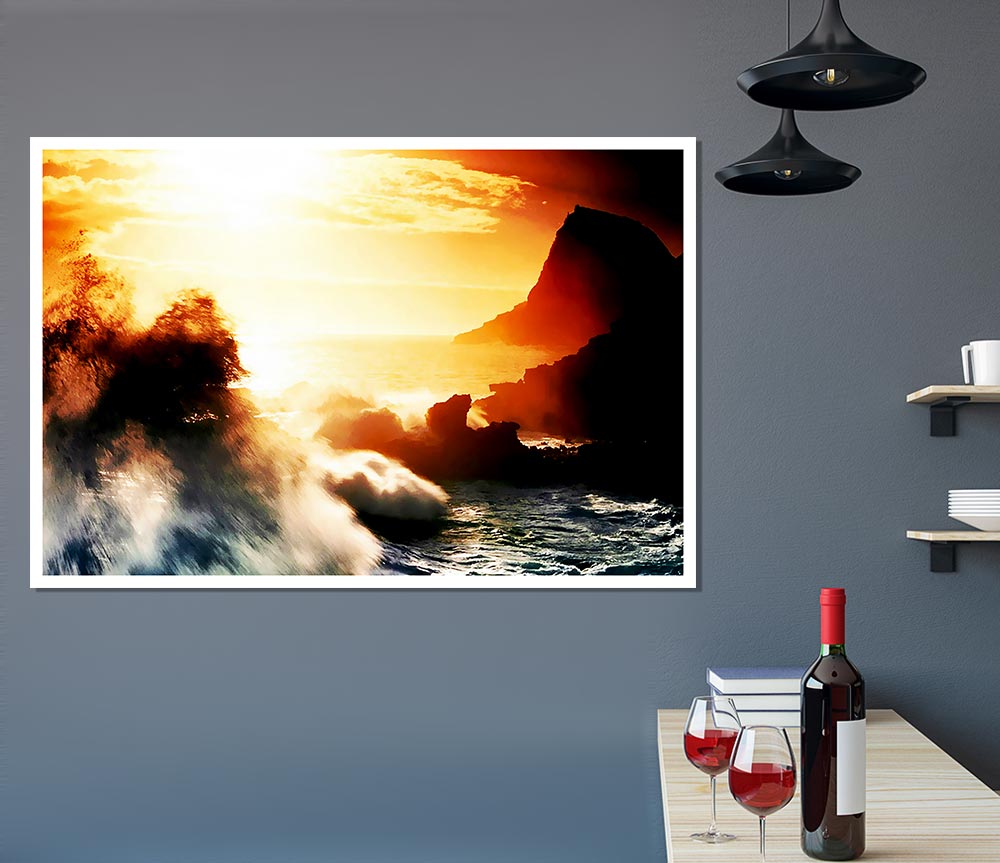 Clash Of The Sunset Waves Print Poster Wall Art