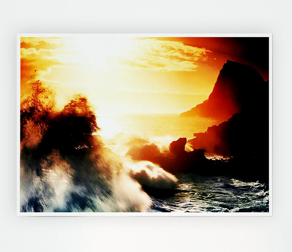 Clash Of The Sunset Waves Print Poster Wall Art