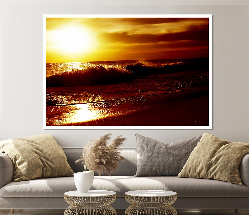 Caramel Ocean Shoreline Print Poster Wall Art