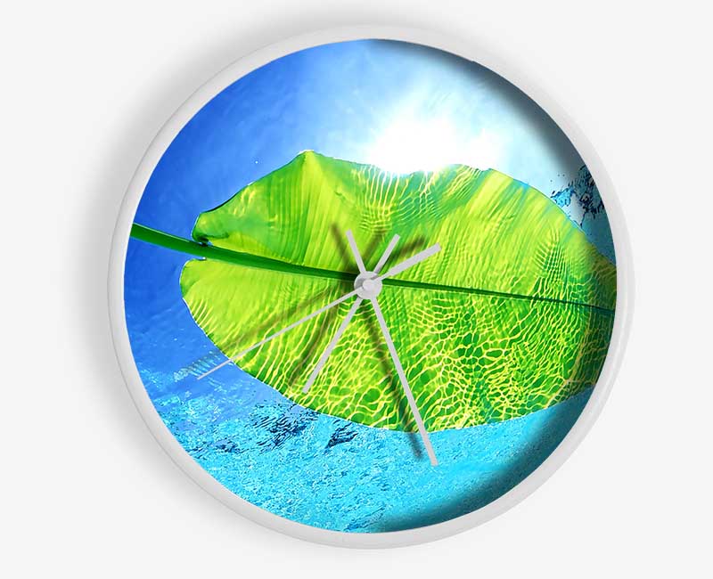 Blue Waters Of A Green Leaf Clock - Wallart-Direct UK