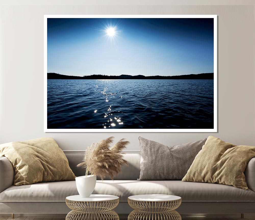 Blue Ocean Sun Print Poster Wall Art