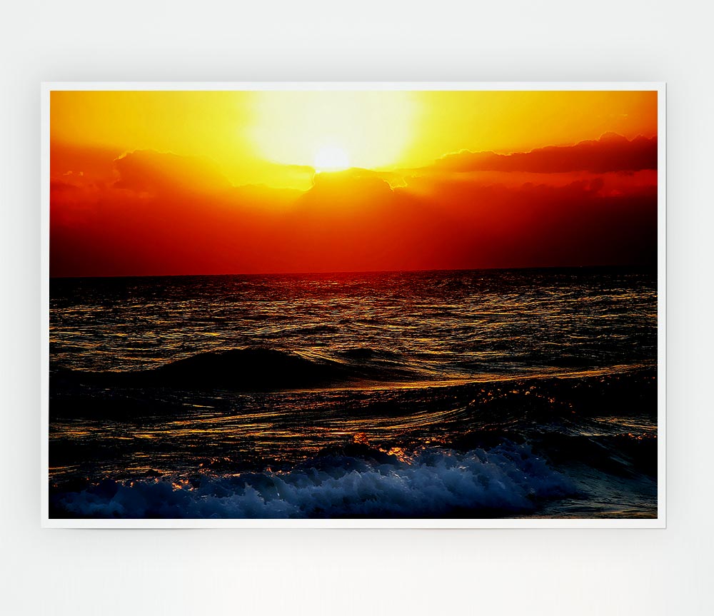 Blazing Sun Over The Crystal Ocean Print Poster Wall Art