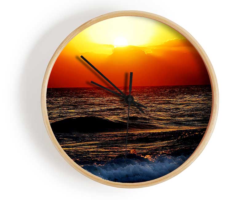 Blazing Sun Over The Crystal Ocean Clock - Wallart-Direct UK