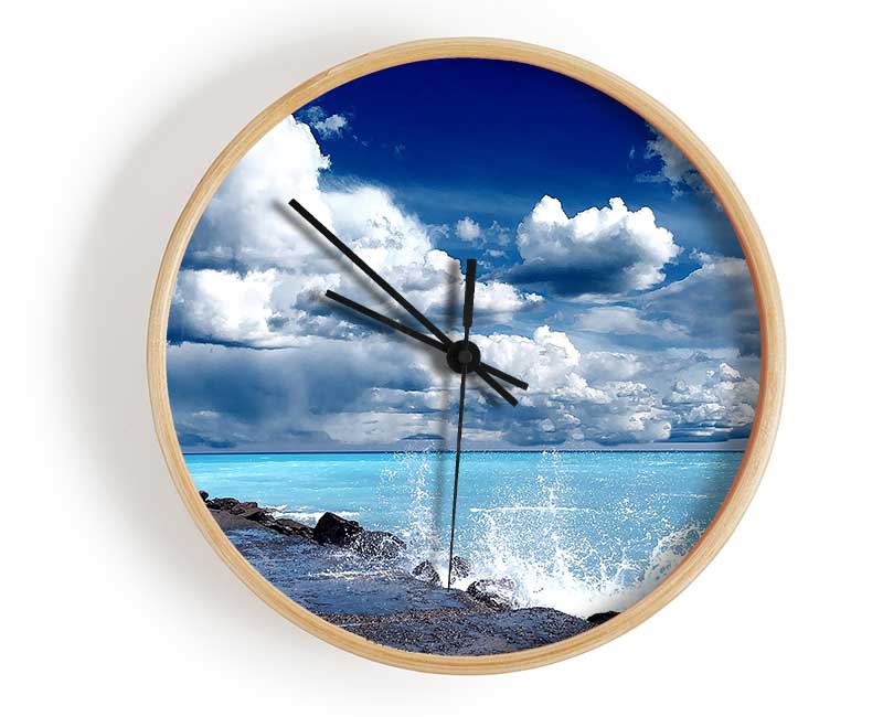 Gentle Waves Crashing In The Cloud Filled Sky Clock - Wallart-Direct UK