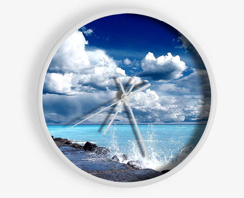 Gentle Waves Crashing In The Cloud Filled Sky Clock - Wallart-Direct UK