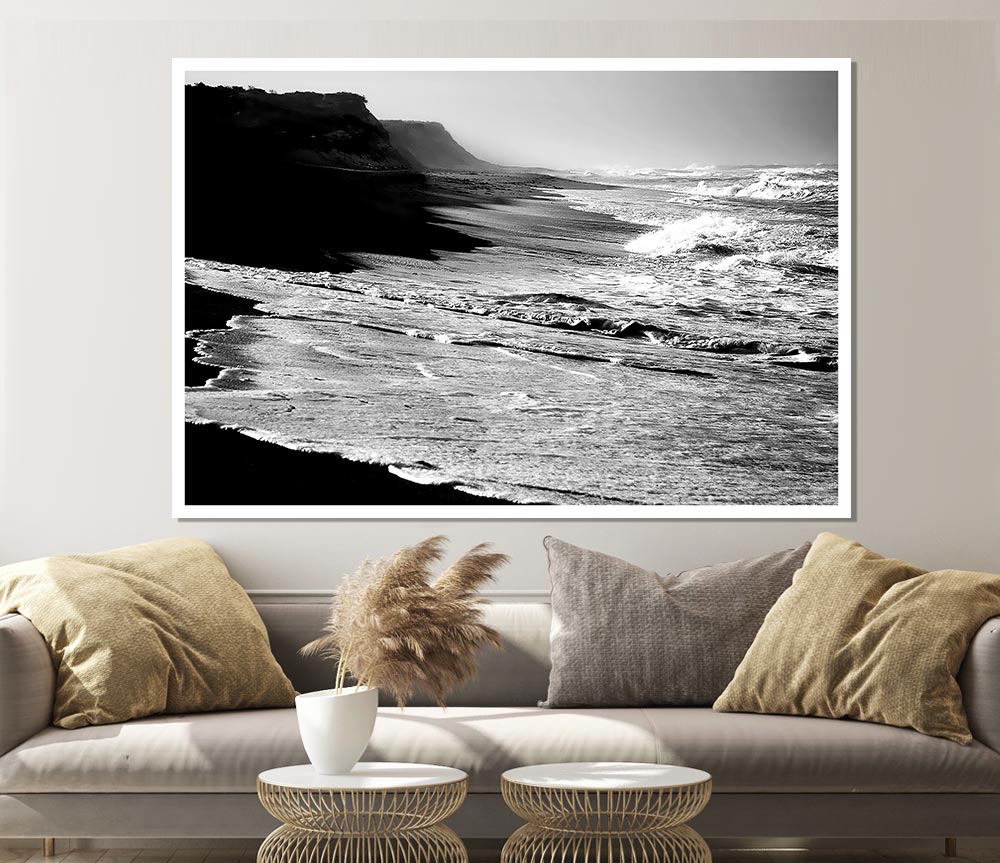 B N W Ocean Spray Print Poster Wall Art