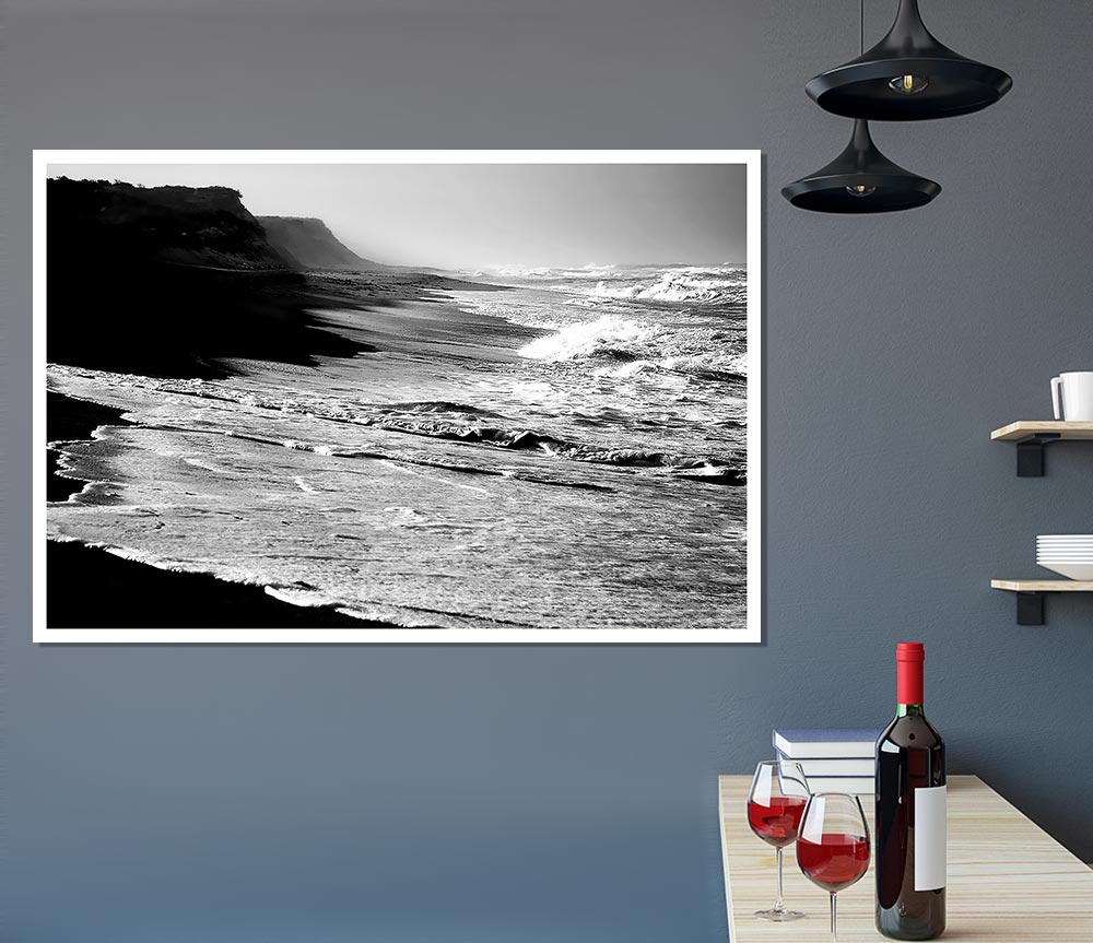 B N W Ocean Spray Print Poster Wall Art