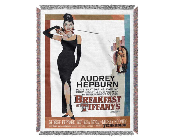 Audrey Hepburn Breakfast At Tiffanys Poster Woven Blanket