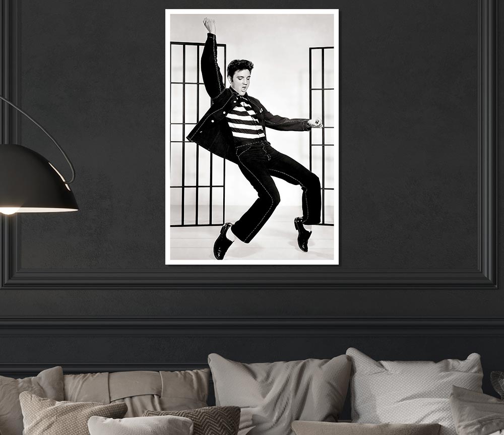 Elvis Jail House Rock B N W Print Poster Wall Art