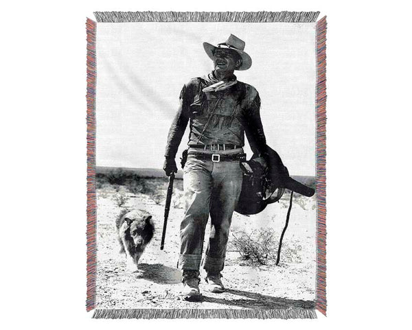 John Wayne With Dog Woven Blanket