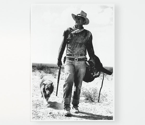 John Wayne With Dog Print Poster Wall Art