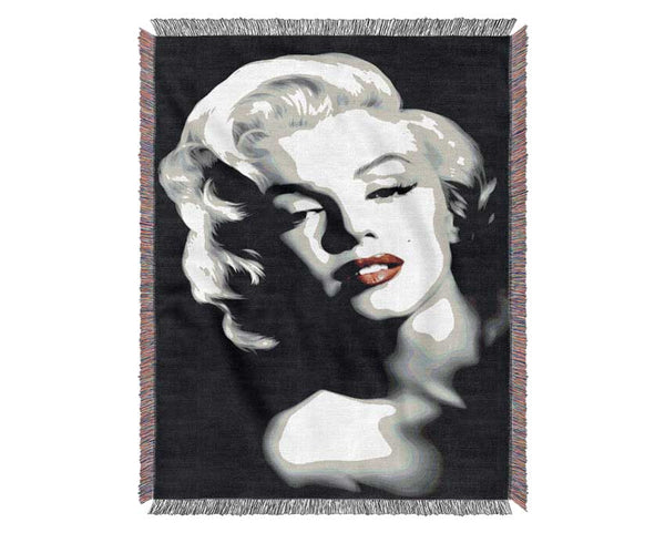 Marilyn Monroe Red Lips Portrait Woven Blanket