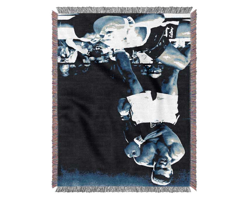 Muhammad Ali V Sonny Liston Knock Out First Round Blue Woven Blanket