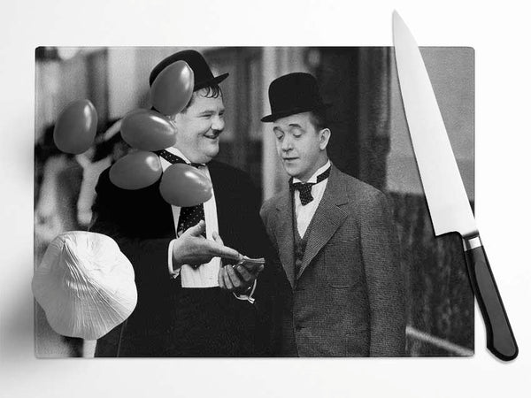 Laurel And Hardy Street Walk Glass Chopping Board