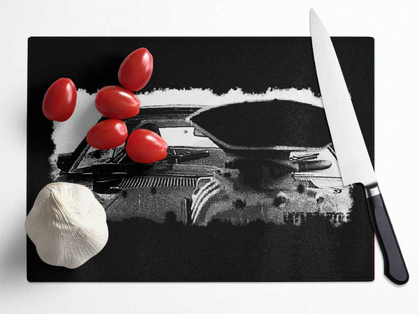 Mad Max Car B n W Glass Chopping Board