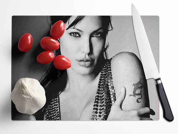 Angelina Jolie Dragon Tattoo Glass Chopping Board