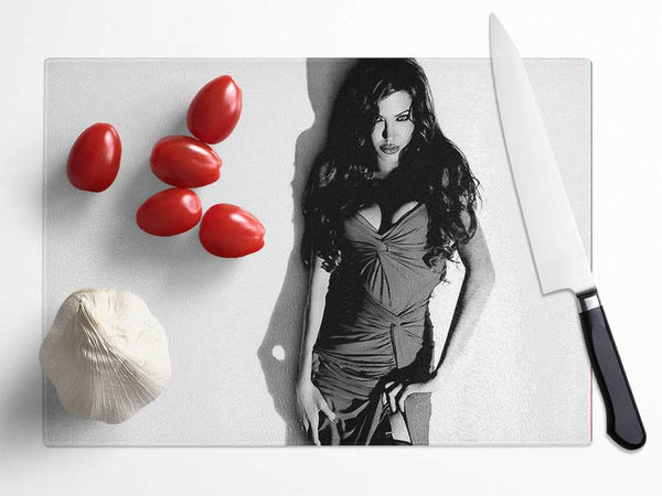 Angelina Jolie Dress B n W Glass Chopping Board