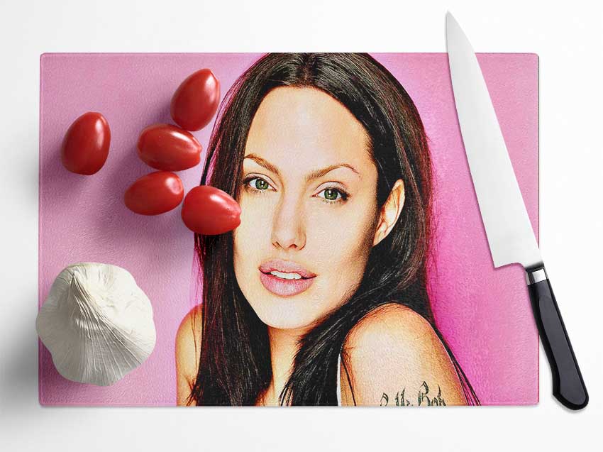 Angelina Jolie Pink Glass Chopping Board