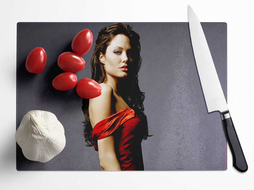 Angelina Jolie Red Dress Glass Chopping Board